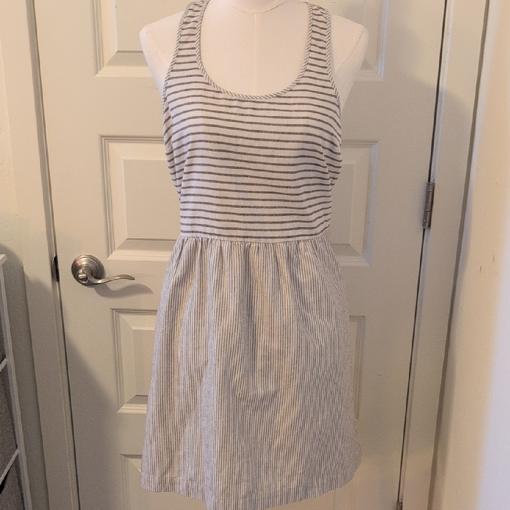 LOU & GREY Sleeveless Striped Dress with Pockets Beige and Taupe Size 12